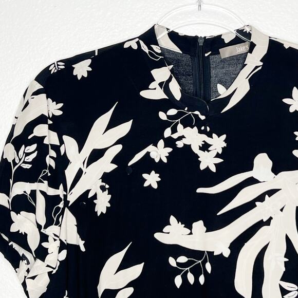 JAKE'S Short Sleeve Blouse Shirt Floral Pattern High Neck Black Cream Size 44 - Picture 6 of 11